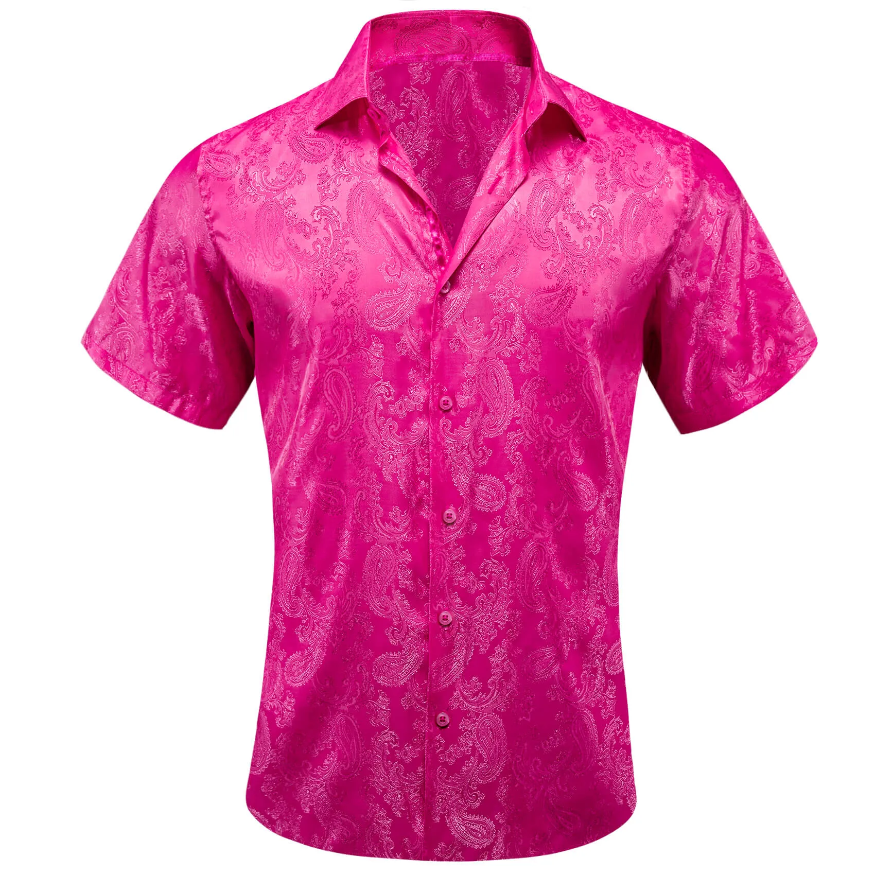 Barry Wang Short Sleeve Shirt Jacquard Paisley Deep Pink Shirt