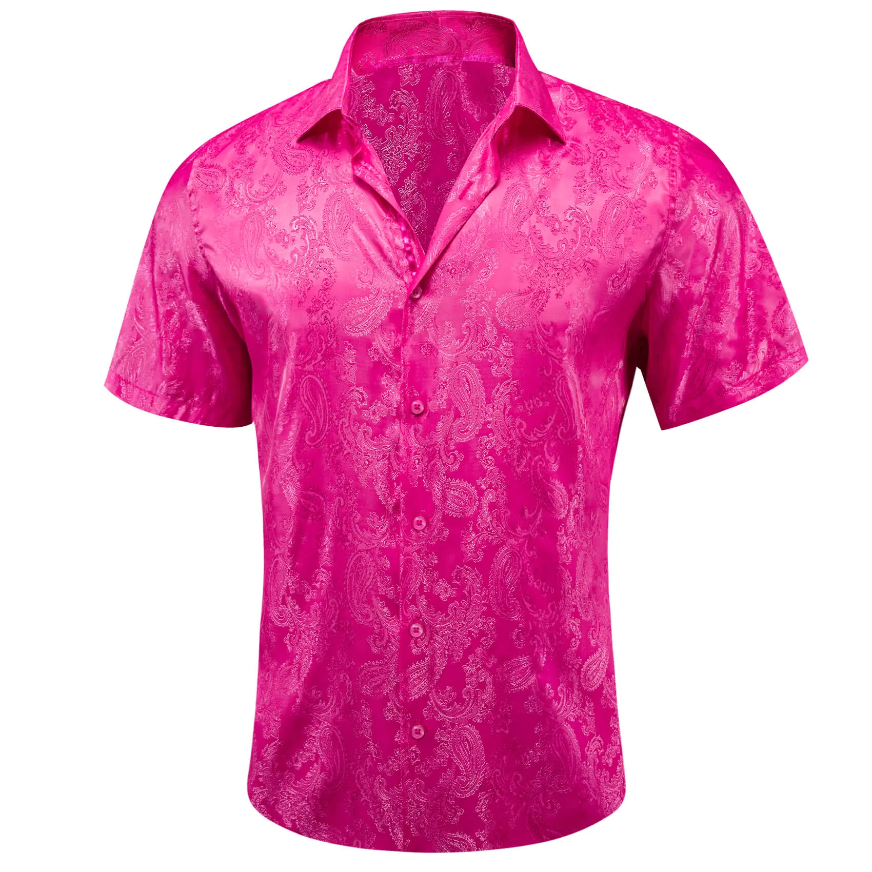 Barry Wang Short Sleeve Shirt Jacquard Paisley Deep Pink Shirt