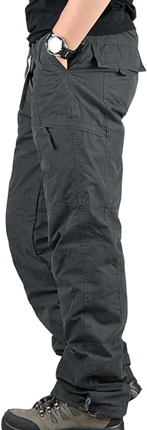 Bidobibo Fleece Lined Pants Men Plus Size Drawstring Cargo Pants Sherpa Lined Joggers Elastic Waist Thickened Warm Pants