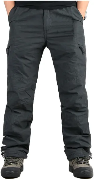 Bidobibo Fleece Lined Pants Men Plus Size Drawstring Cargo Pants Sherpa Lined Joggers Elastic Waist Thickened Warm Pants
