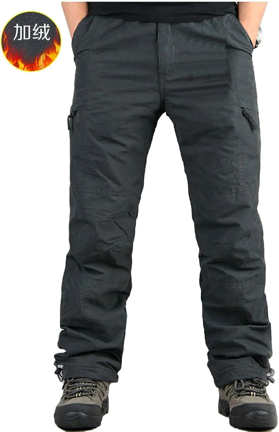 Bidobibo Fleece Lined Pants Men Plus Size Drawstring Cargo Pants Sherpa Lined Joggers Elastic Waist Thickened Warm Pants