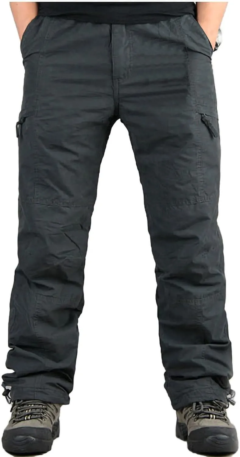 Bidobibo Fleece Lined Pants Men Plus Size Drawstring Cargo Pants Sherpa Lined Joggers Elastic Waist Thickened Warm Pants