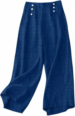 Bidobibo Linen Pants for Women Loose High Waisted Palazzo Pants Belted Wide Leg Trousers with Pockets Summer Beach Trousers