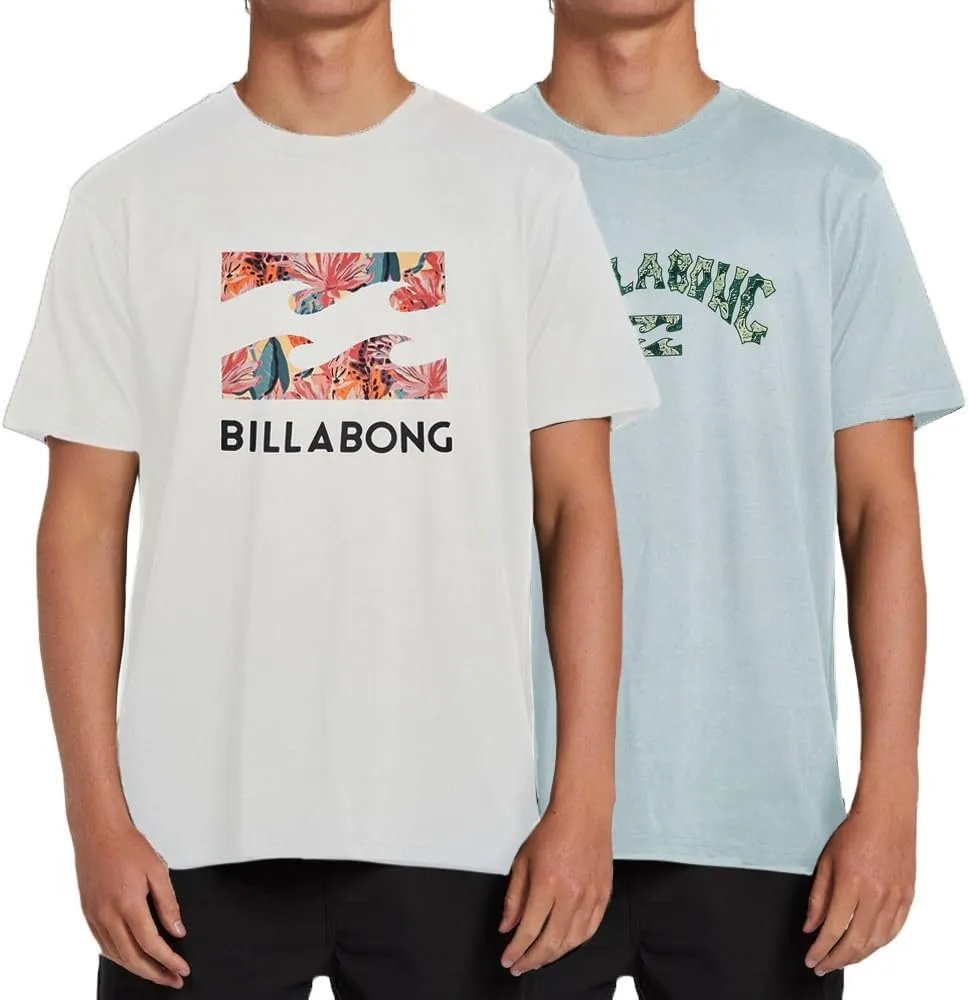 Billabong Mens 2 Pack Short Sleeve Lounge Crew Tee Graphic Lounge Wear Crewneck