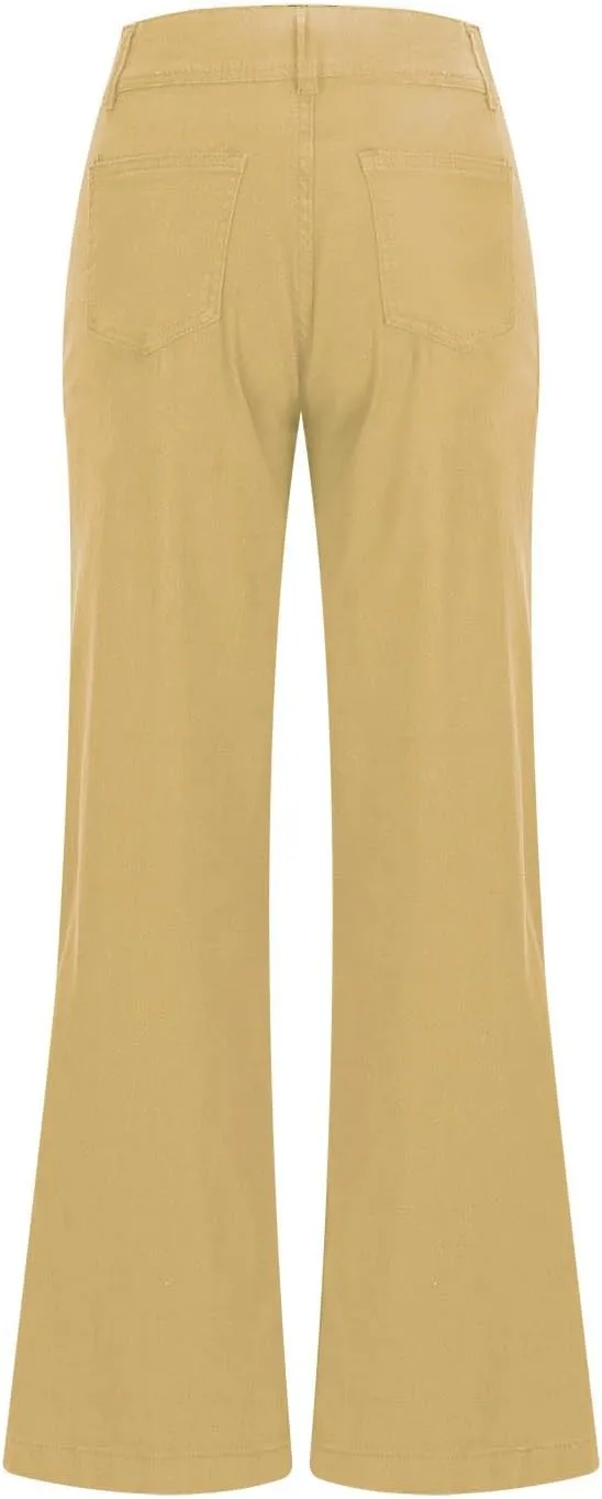 Binmer Women's Casual Mid Waist Cargo Jeans Fashion Stretch Wide Leg Denim Pants with Pockets Flare Bellbottom Trousers 2025