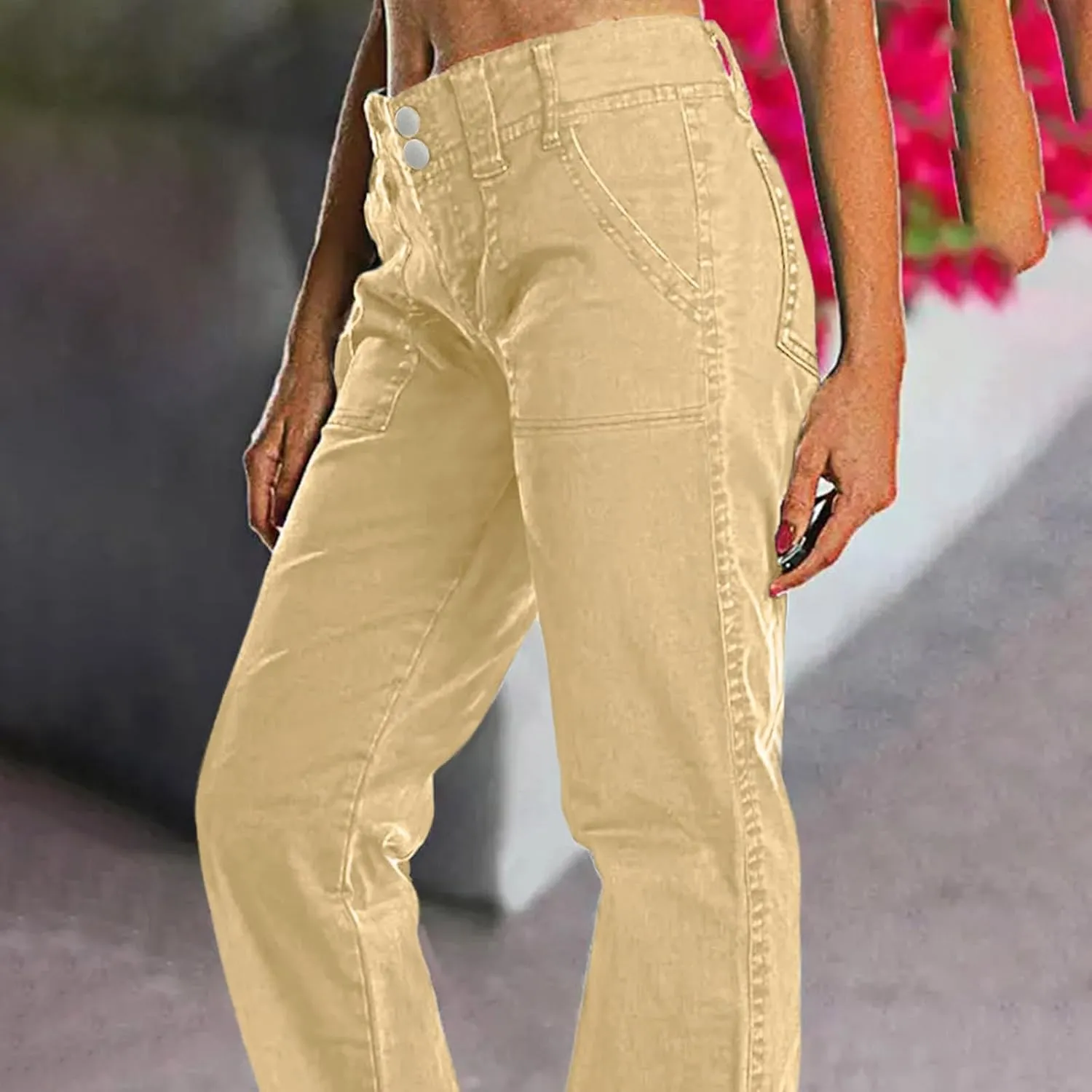 Binmer Women's Casual Mid Waist Cargo Jeans Fashion Stretch Wide Leg Denim Pants with Pockets Flare Bellbottom Trousers 2025