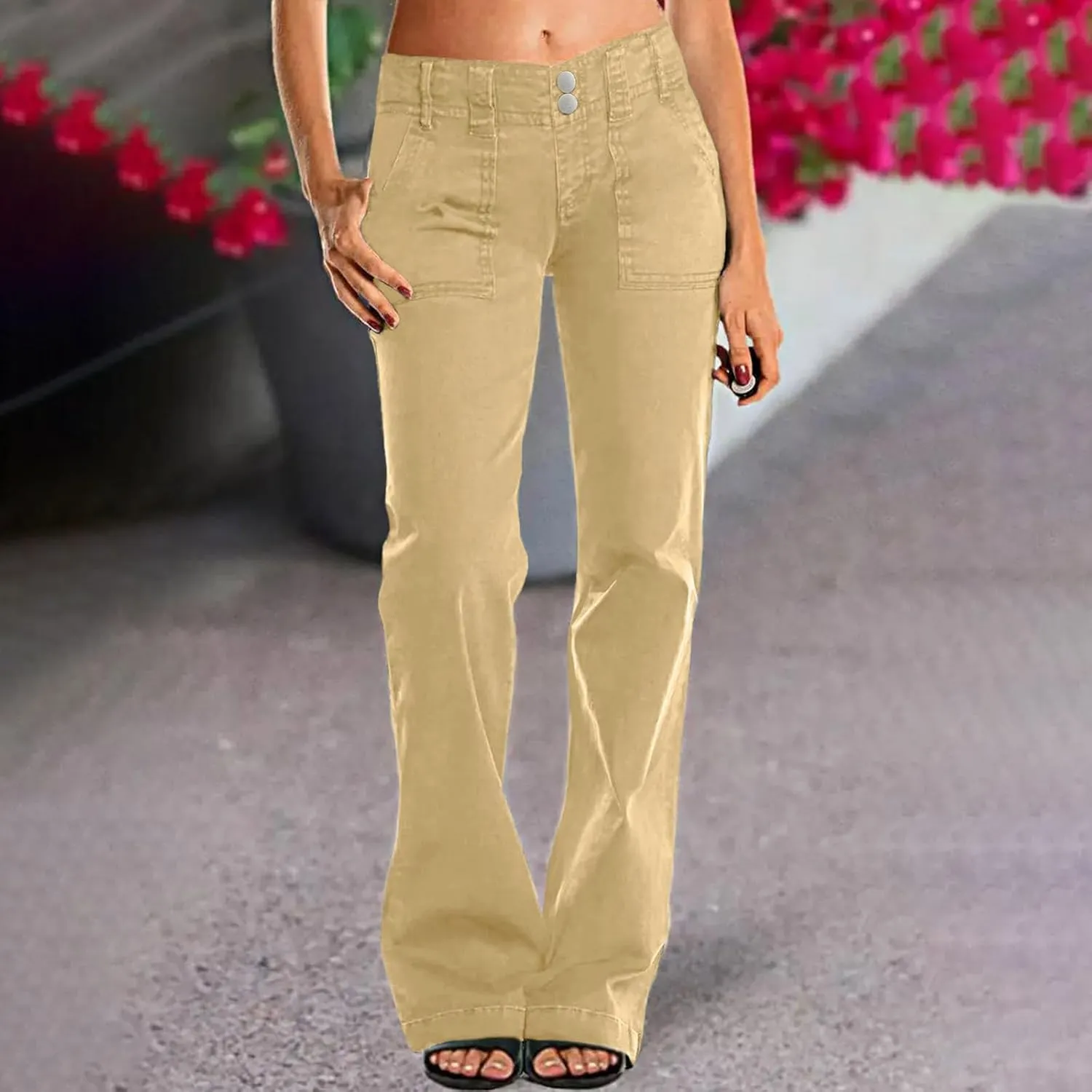 Binmer Women's Casual Mid Waist Cargo Jeans Fashion Stretch Wide Leg Denim Pants with Pockets Flare Bellbottom Trousers 2025