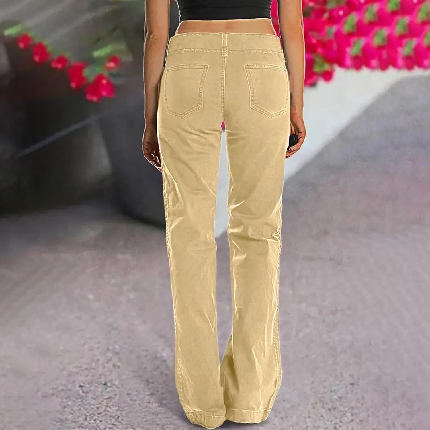 Binmer Women's Casual Mid Waist Cargo Jeans Fashion Stretch Wide Leg Denim Pants with Pockets Flare Bellbottom Trousers 2025