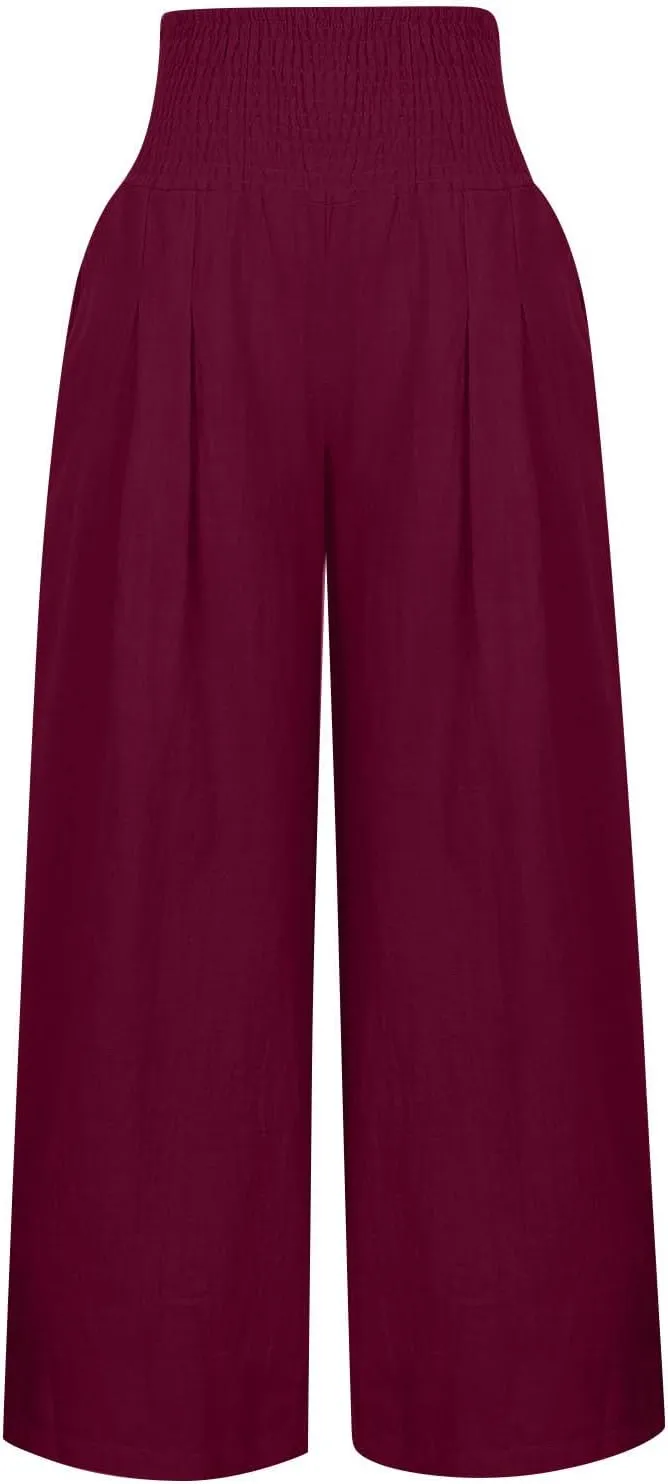 Binmer Women's Linen Pants Casual Loose Elastic High Waist Wide Leg Palazzo Pants Summer Beach Vacation Lounge Trousers 2024