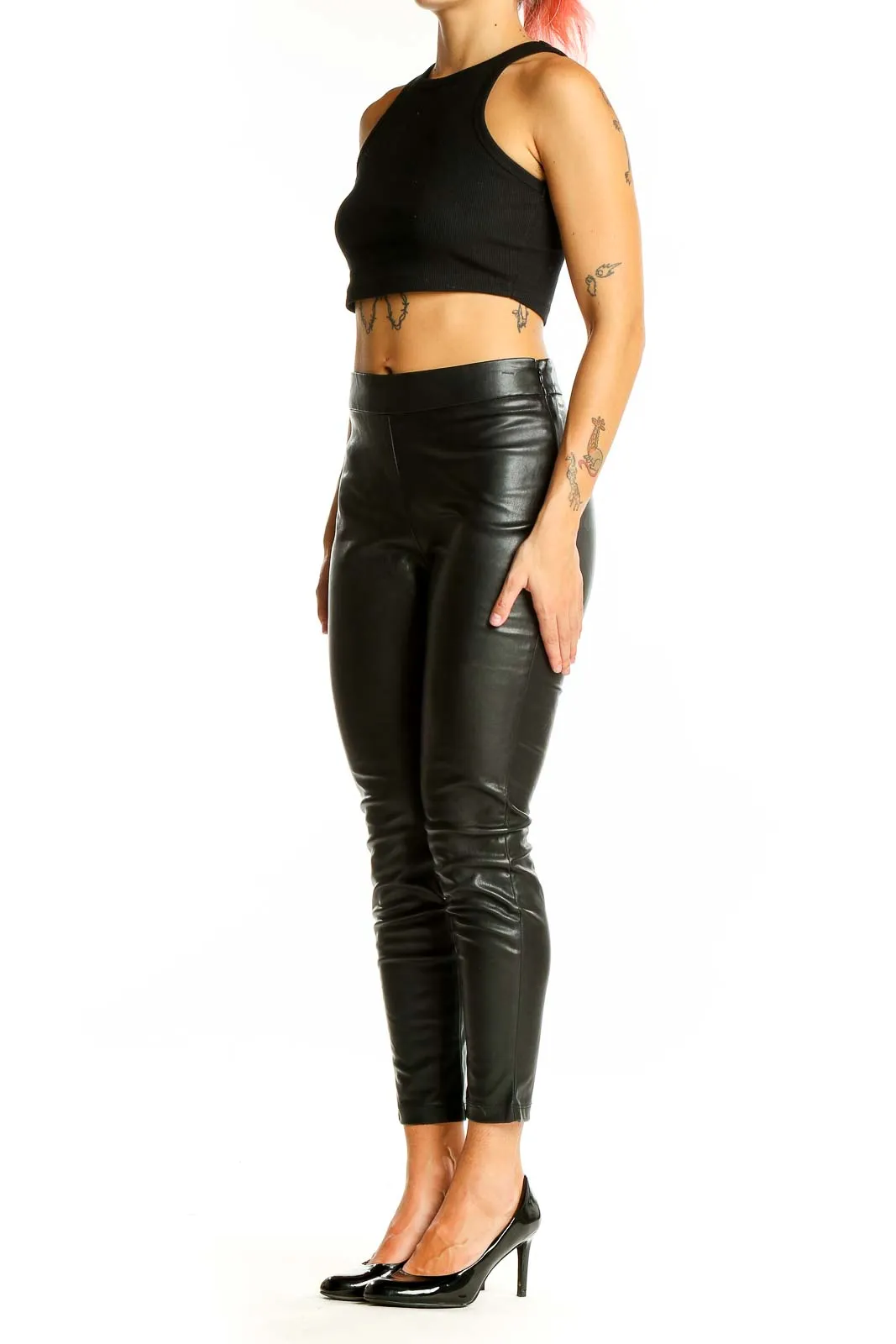 Black Faux Leather Slim-Fit Pants