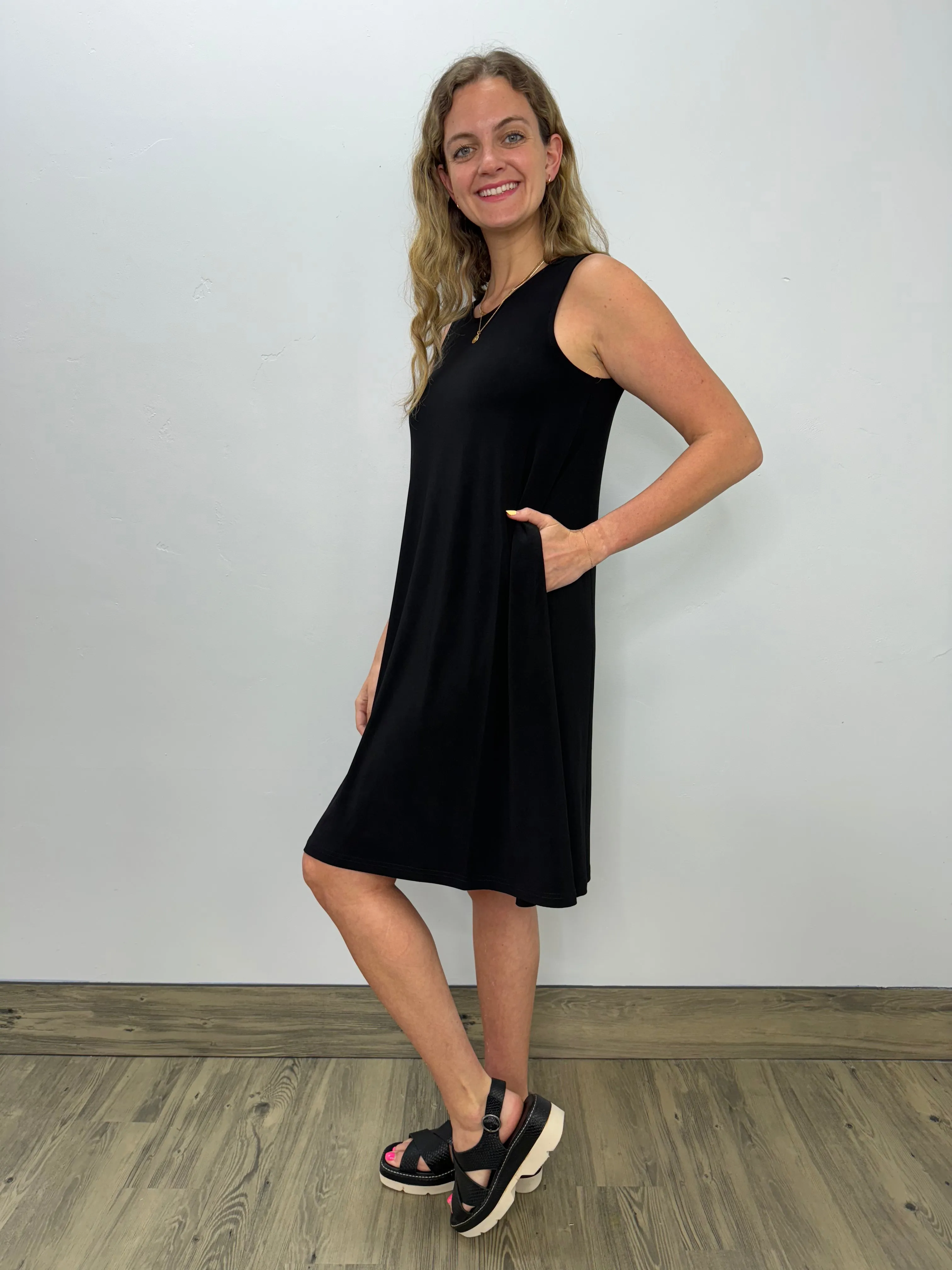 Black Sleeveless Aline Dress with Keyhole