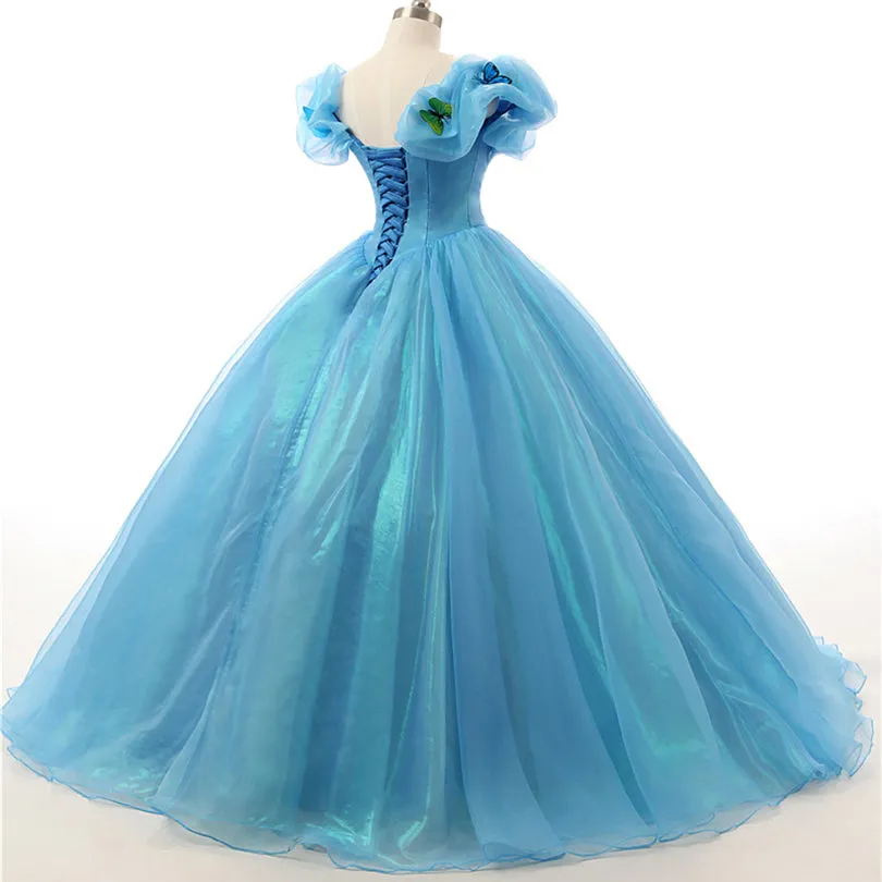 Blue Off The Shoulder Cinderella Princess Formal Prom Dress