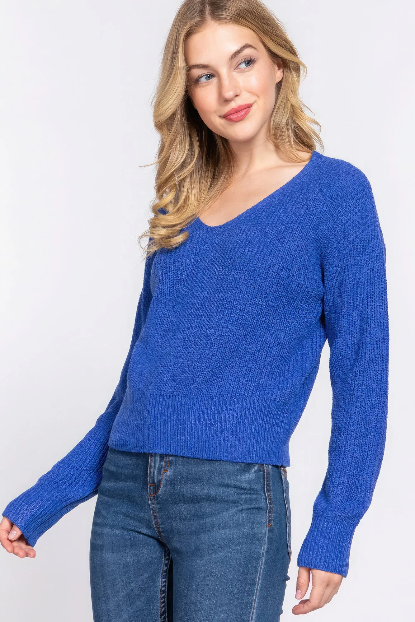 Blue Zone Planet |  Dolman Slv Strappy Open Back Sweater