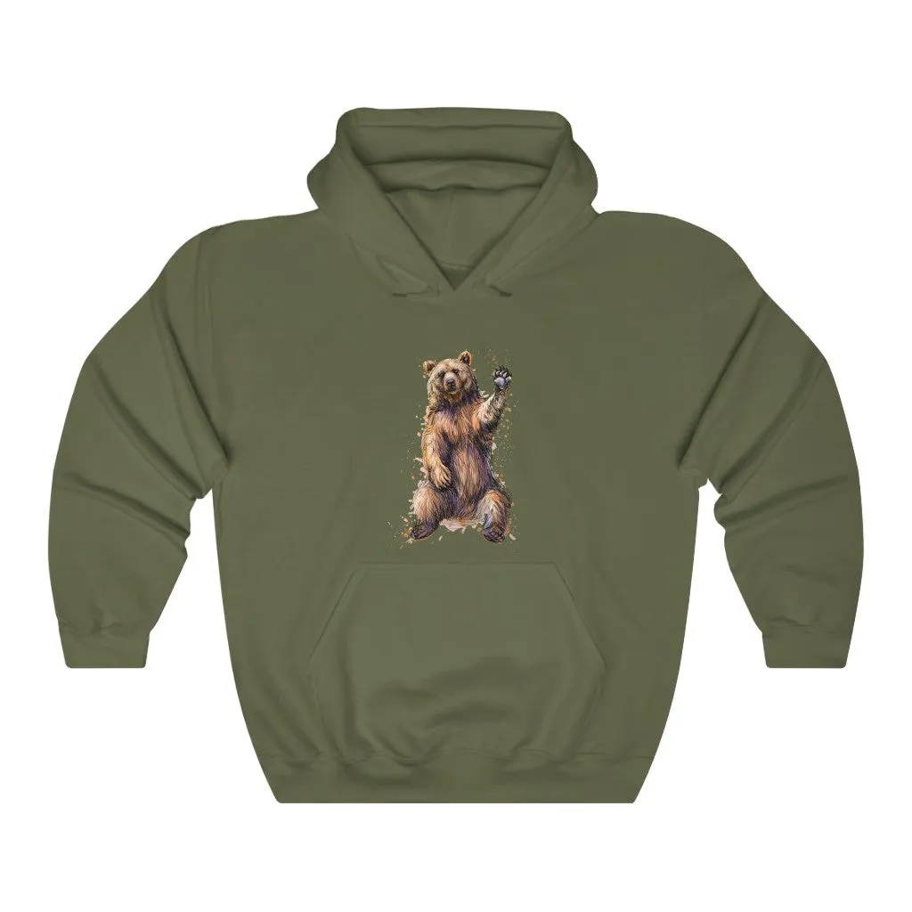 Brown Bear Hoodie, Friendly Animal Watercolor Y2k Pullover Men Women Adult Aesthetic Graphic Hooded Sweatshirt with Pockets
