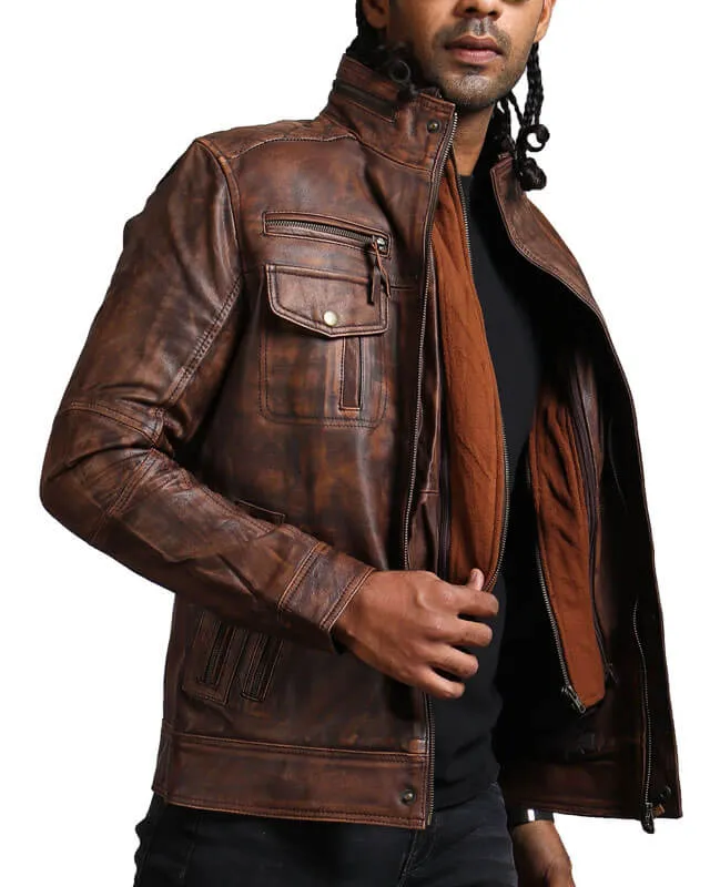 Brown Vintage Leather Motorcycle Jacket