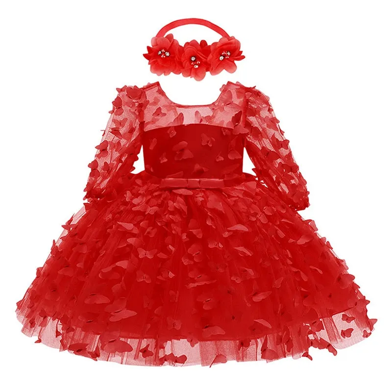 Butterfly Decorated Baby Girl Princess Birthday Dresses