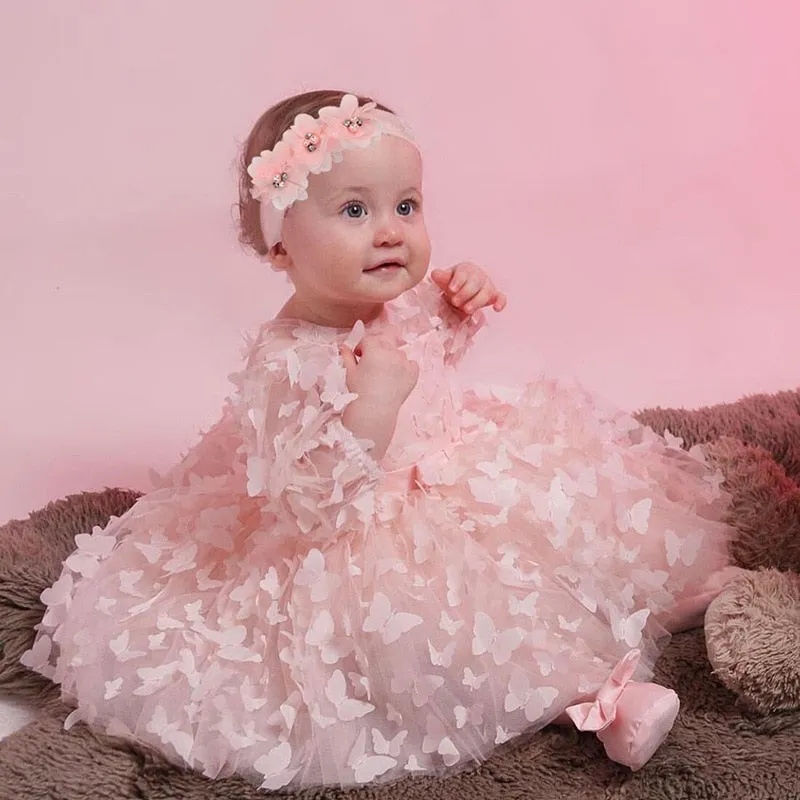 Butterfly Decorated Baby Girl Princess Birthday Dresses
