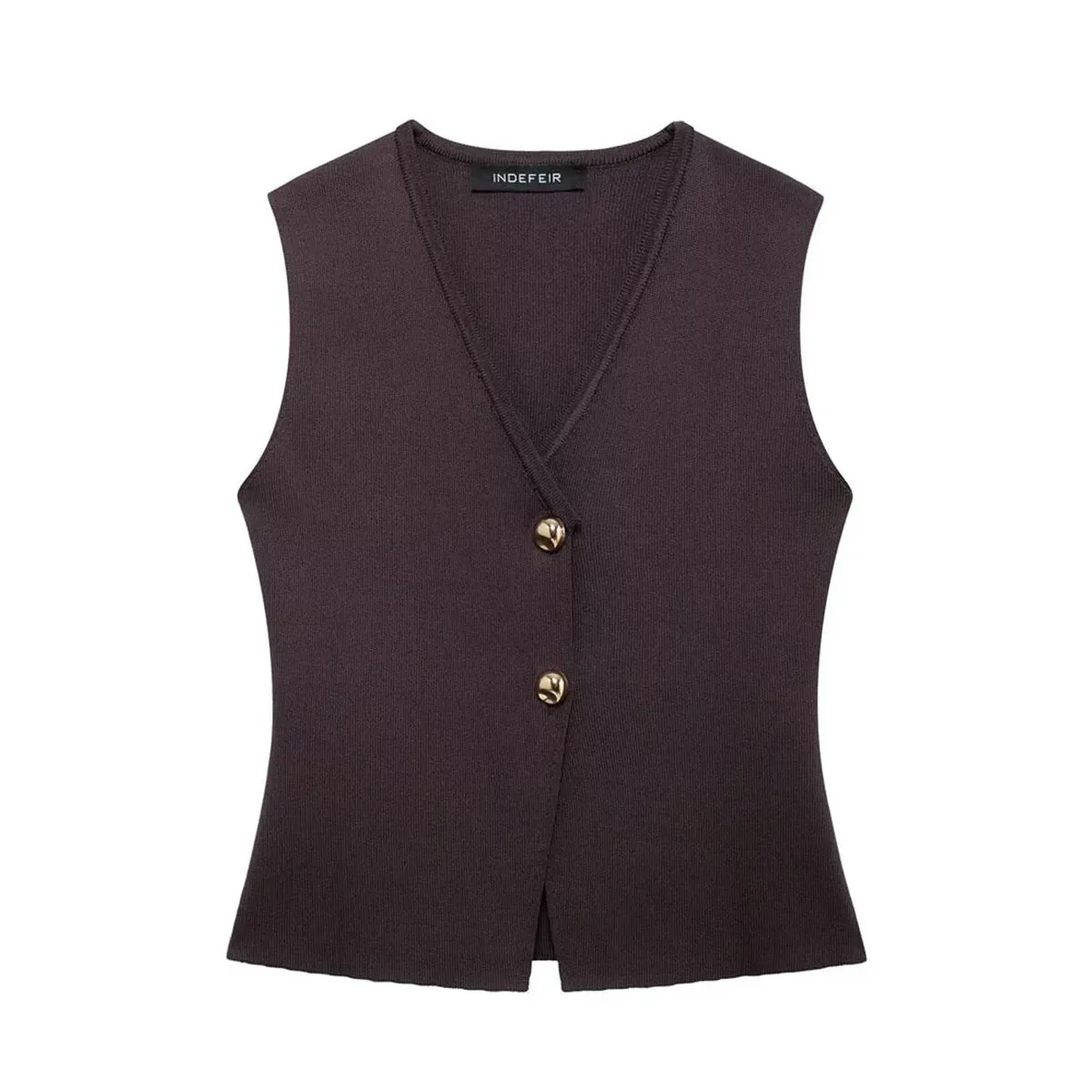 Button Knit Top Side Zipper Skirt Suit