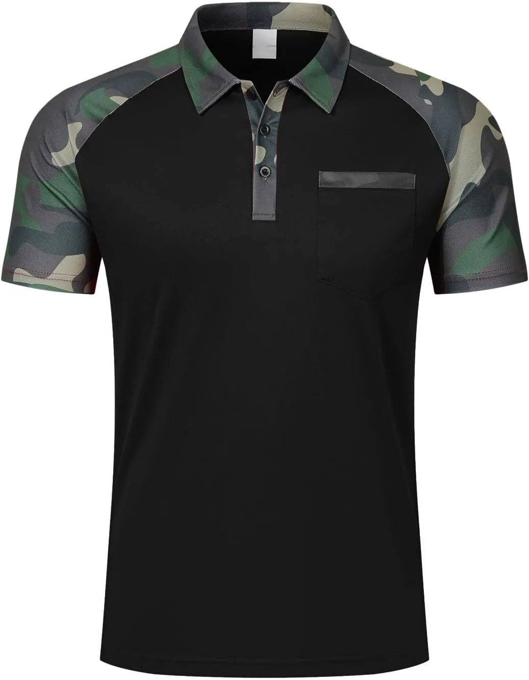 Camouflage Polo T Shirts for Men Slim Fit Raglan Short Sleeve Half Button Tactical Golf Shirts Tennis Muscle Shirt