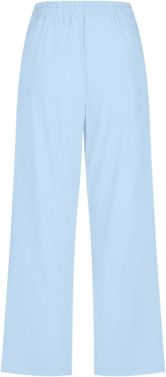 Capris Pants for Women Cotton Linen Casual Summer 2025 Straight Leg Cropped Trouser Drawstring Elastic Waist Beach Pants