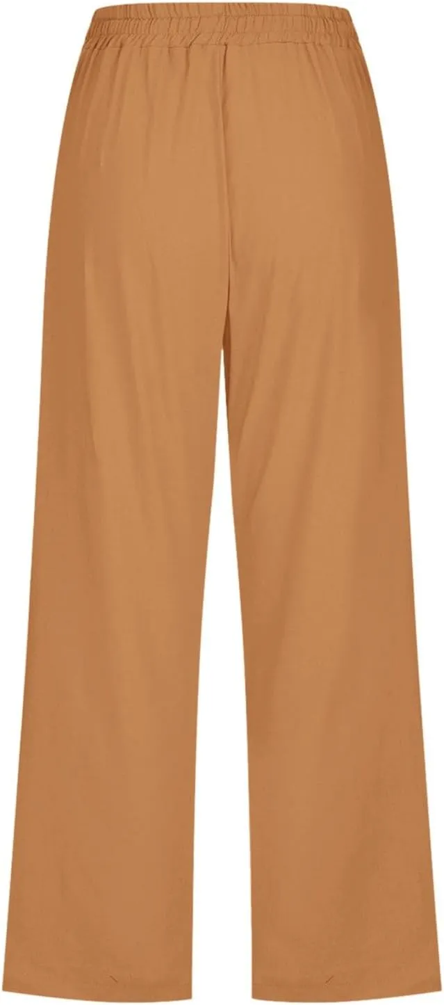 Capris Pants for Women Cotton Linen Casual Summer 2025 Straight Leg Cropped Trouser Drawstring Elastic Waist Beach Pants