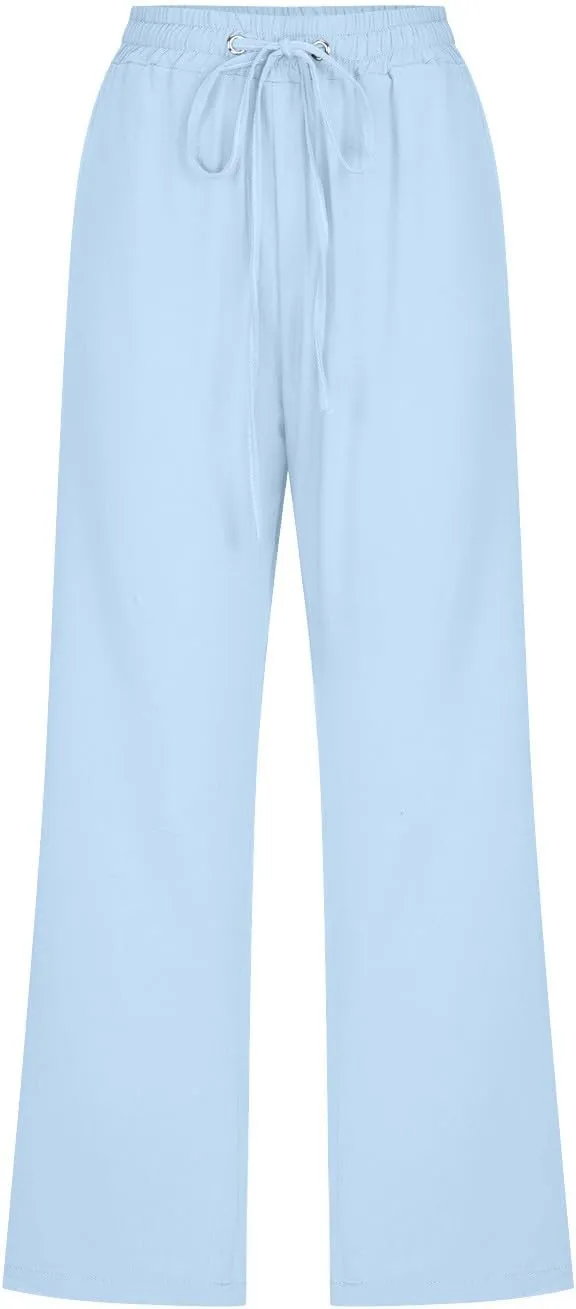 Capris Pants for Women Cotton Linen Casual Summer 2025 Straight Leg Cropped Trouser Drawstring Elastic Waist Beach Pants