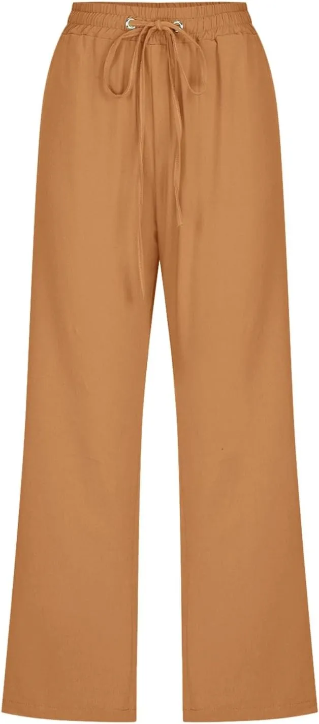 Capris Pants for Women Cotton Linen Casual Summer 2025 Straight Leg Cropped Trouser Drawstring Elastic Waist Beach Pants