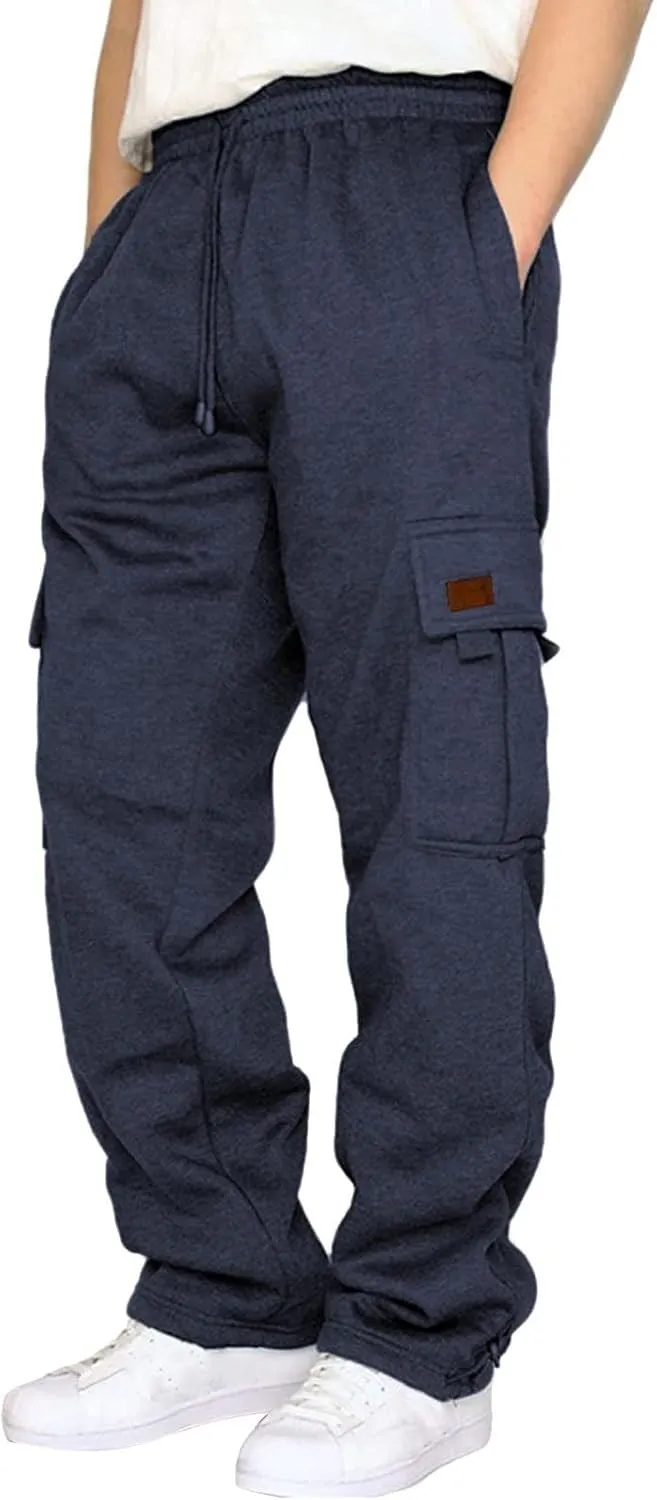 Cargo Pants For Men Mens Heavyweight Cargo Fleece Sweatpants Stretch Elastic Sports Jogger Trendy Trousers Pants
