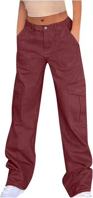 Cargo Pants for Women High Waisted Pants Baggy Stretchy Wide Leg Y2K Streetwear Multiple Pockets Fashion Cargo Jeans