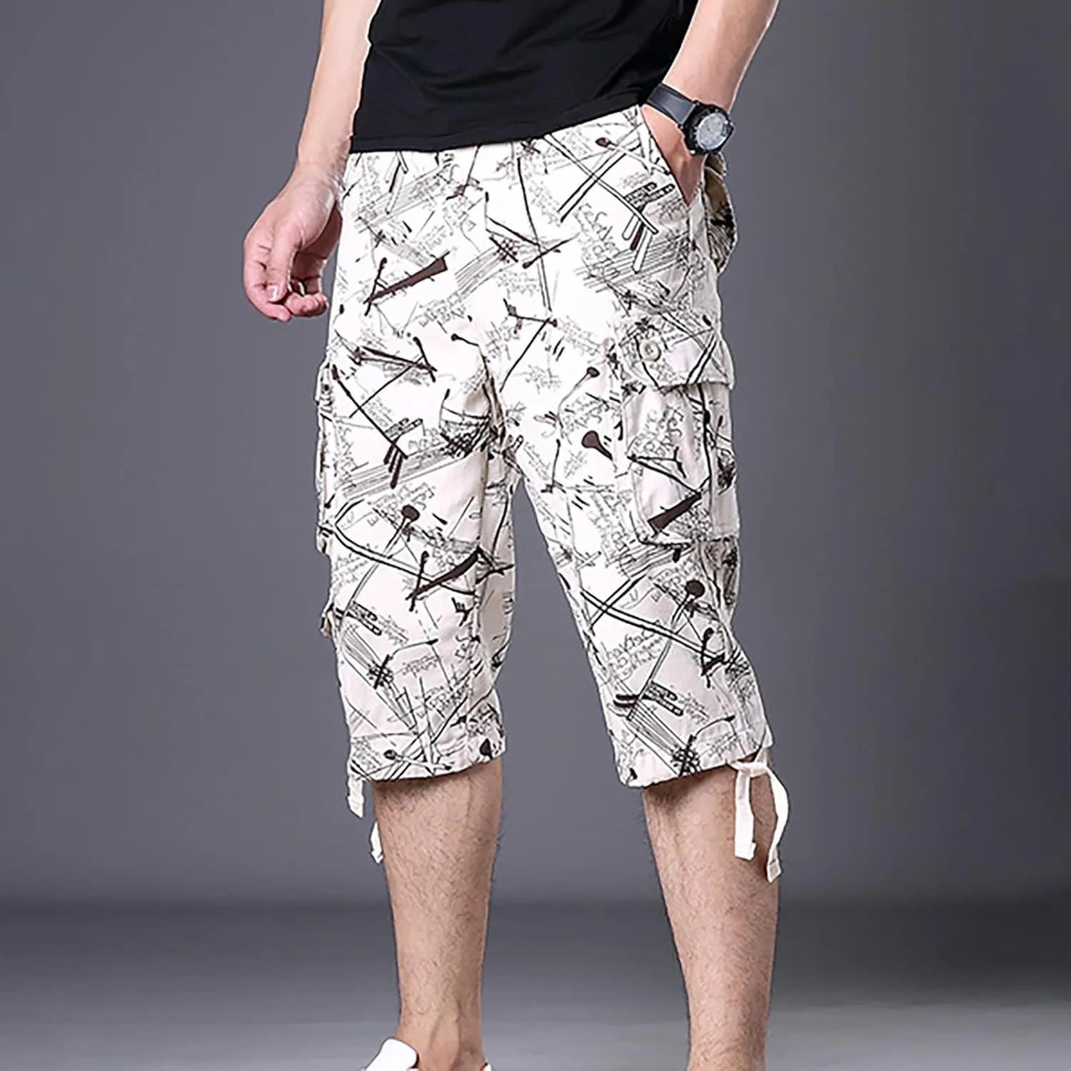 Cargo Shorts for Men Below Knee Hiking Shorts Loose Tactical Pants Outdoor Athletic Running Shorts Capri Short Pants