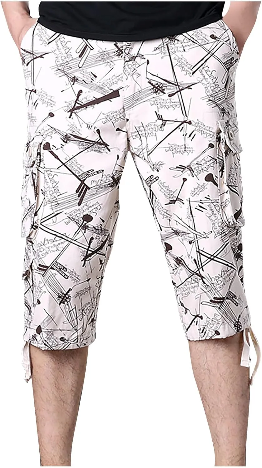 Cargo Shorts for Men Below Knee Hiking Shorts Loose Tactical Pants Outdoor Athletic Running Shorts Capri Short Pants