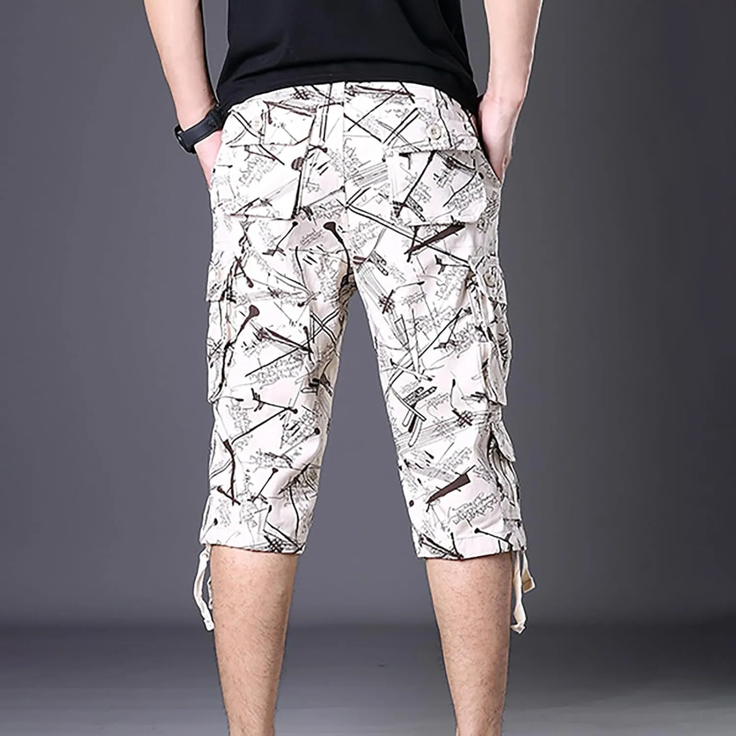 Cargo Shorts for Men Below Knee Hiking Shorts Loose Tactical Pants Outdoor Athletic Running Shorts Capri Short Pants