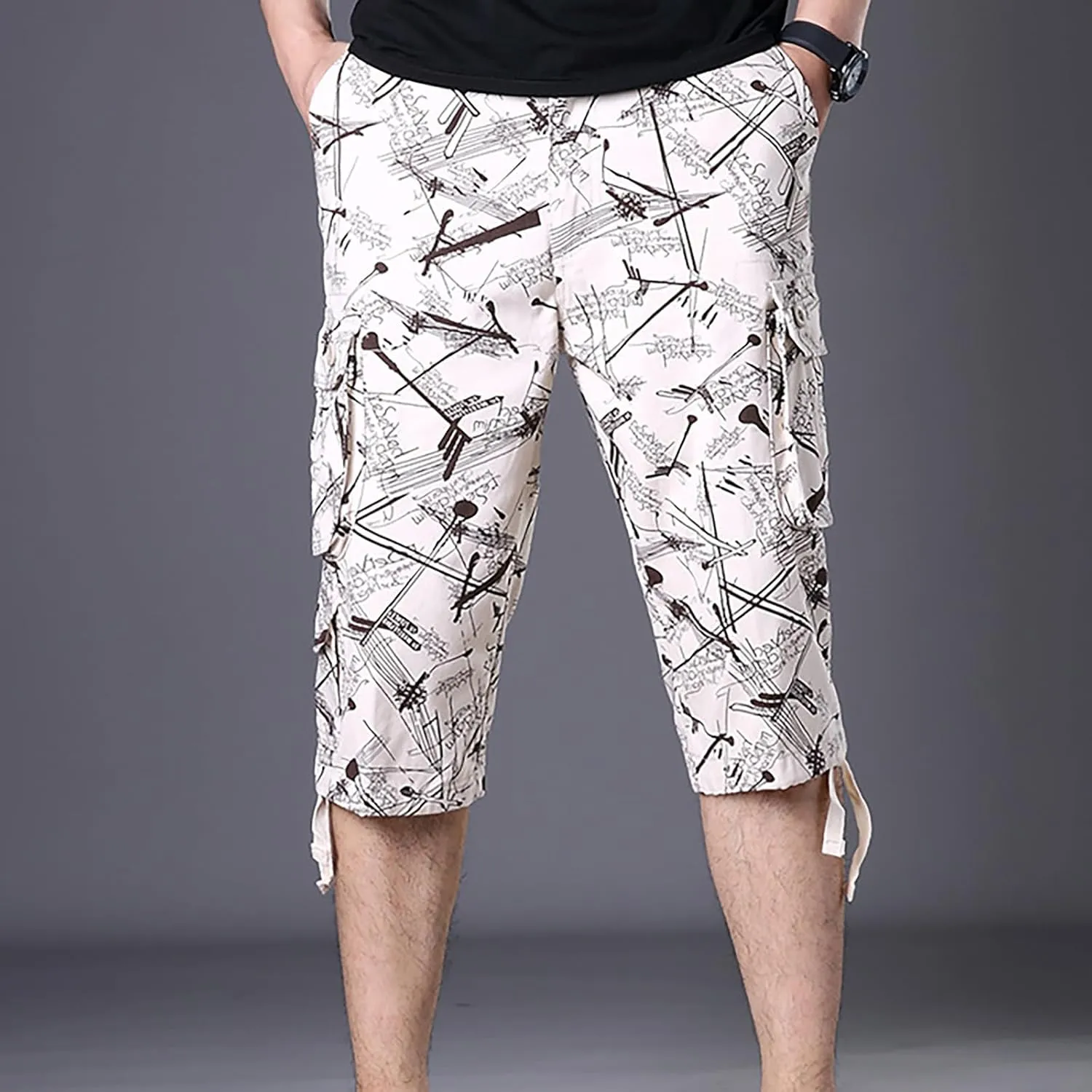 Cargo Shorts for Men Below Knee Hiking Shorts Loose Tactical Pants Outdoor Athletic Running Shorts Capri Short Pants