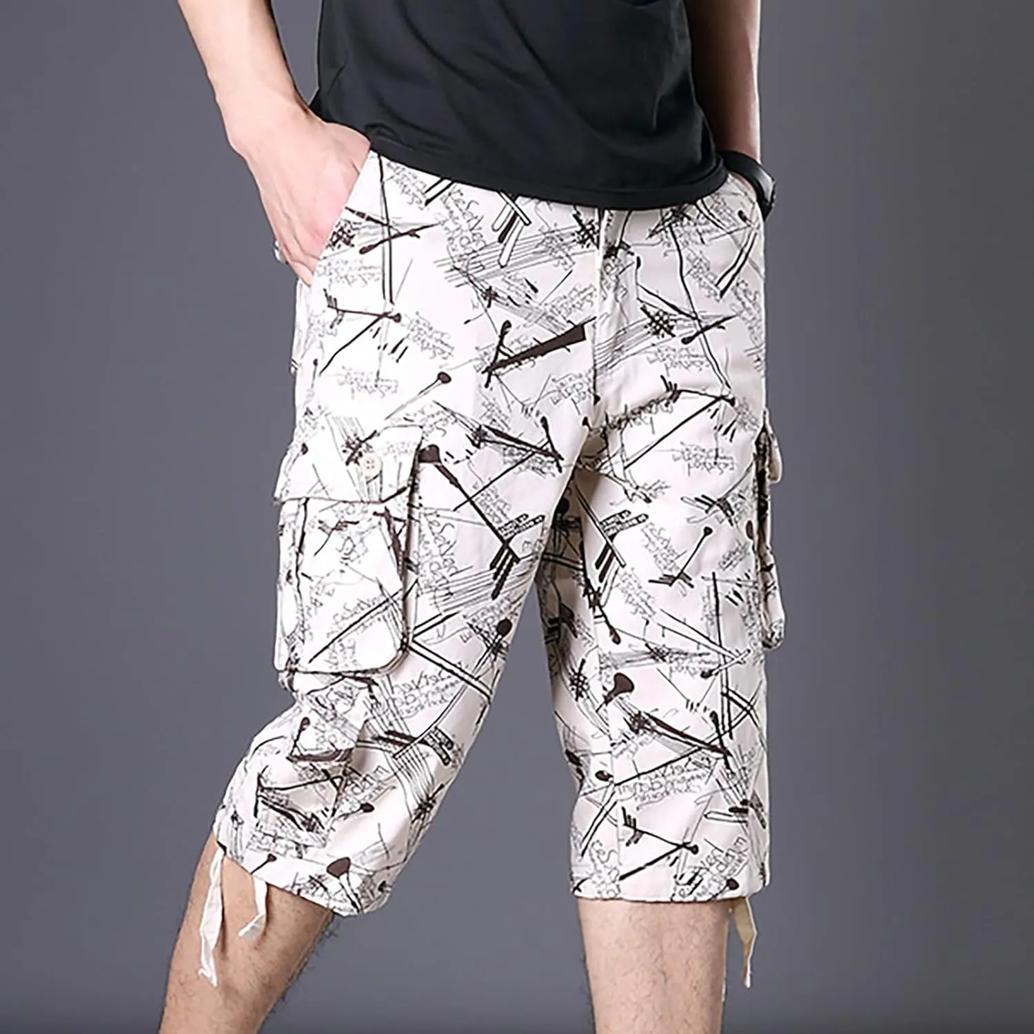 Cargo Shorts for Men Below Knee Hiking Shorts Loose Tactical Pants Outdoor Athletic Running Shorts Capri Short Pants