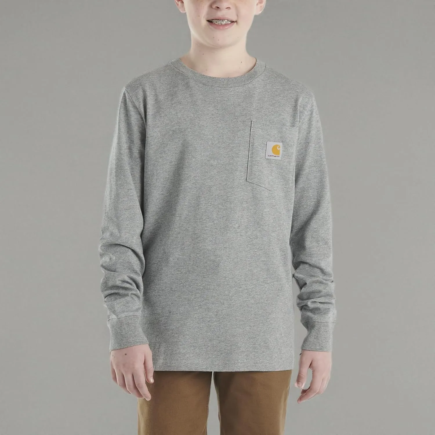 Carhartt Boys' Long Sleeve Crewneck T-Shirt with Pocket