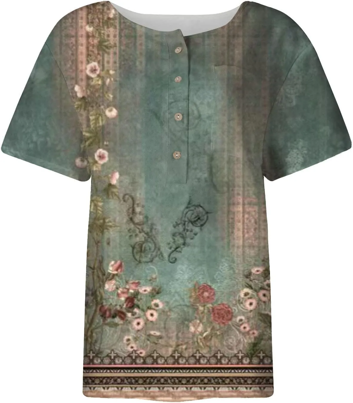Ceboyel Womens Butterfly Print Spring Shirts Short Sleeve Casual Tunic Tops Dressy V-Neck Tshirts Blouse Vacation Outfit 2023