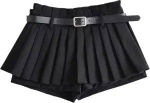 Chic Women's Mini Skirts -Women's Pleated Mini Skirts with Shorts Underneath More for Every Occasion Black