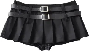 Chic Women's Mini Skirts -Women's Pleated Mini Skirts with Shorts Underneath More for Every Occasion Black