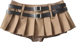 Chic Women's Mini Skirts -Women's Pleated Mini Skirts with Shorts Underneath More for Every Occasion Khaki
