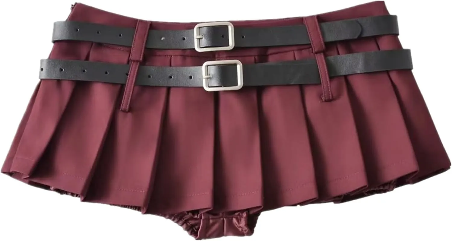 Chic Women's Mini Skirts -Women's Pleated Mini Skirts with Shorts Underneath More for Every Occasion Wine Red