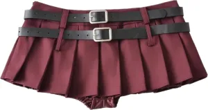 Chic Women's Mini Skirts -Women's Pleated Mini Skirts with Shorts Underneath More for Every Occasion Wine Red