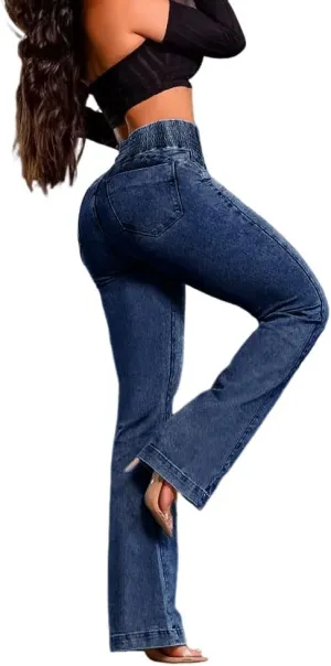 CHICME Women's High Waisted Jeans Stretchy Bootcut Pants with Elastic Waistband Denim Pants for Women