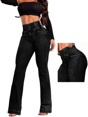 CHICME Women's High Waisted Jeans Stretchy Bootcut Pants with Elastic Waistband Denim Pants for Women