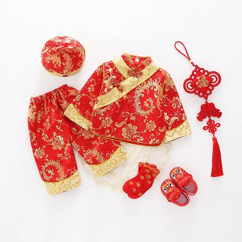 Chinese outfit for baby, floral pattern baby Tang Suit set