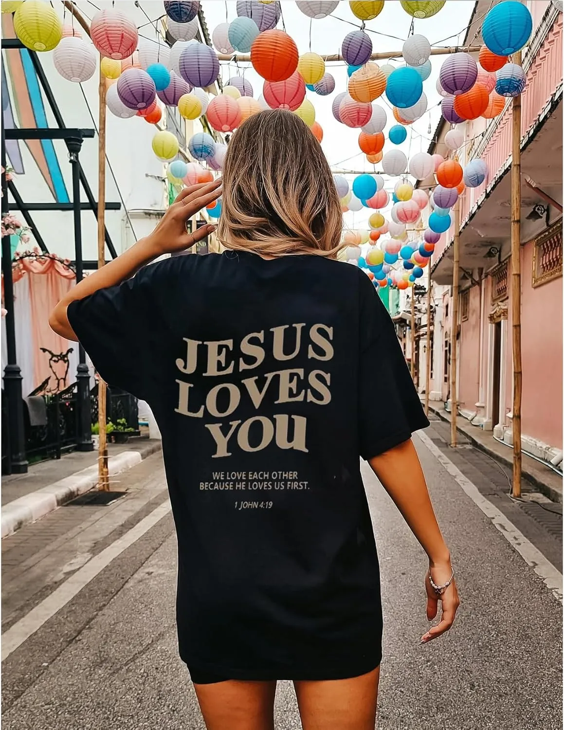 Christian Oversized T-Shirt for Women Jesus Loves You Shirts Jesus Faith Shirt Blessed You Oversized Tees Top