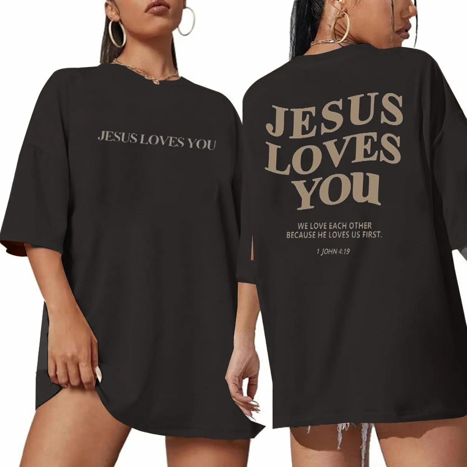 Christian Oversized T-Shirt for Women Jesus Loves You Shirts Jesus Faith Shirt Blessed You Oversized Tees Top