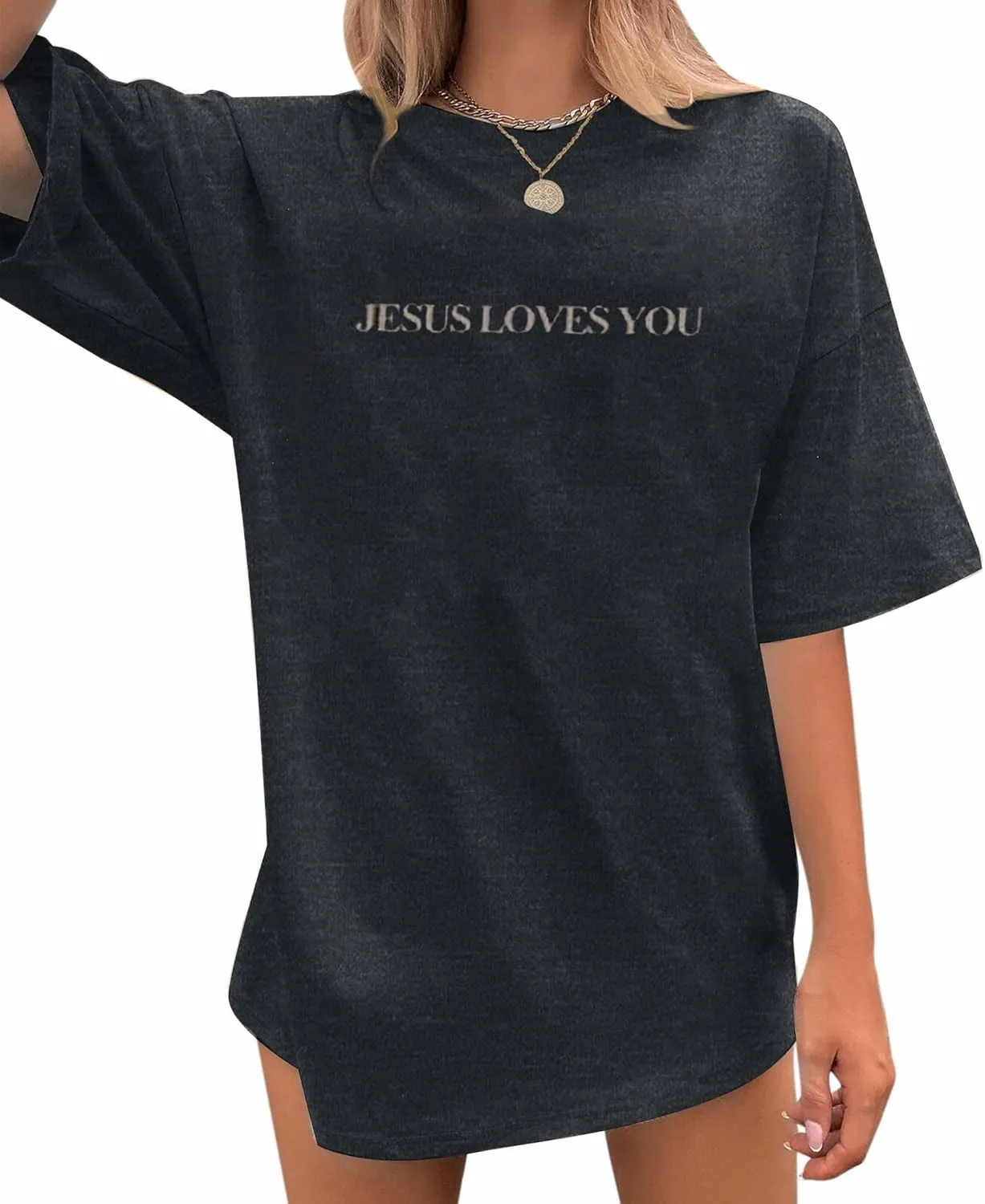 Christian Oversized T-Shirt for Women Jesus Loves You Shirts Jesus Faith Shirt Blessed You Oversized Tees Top