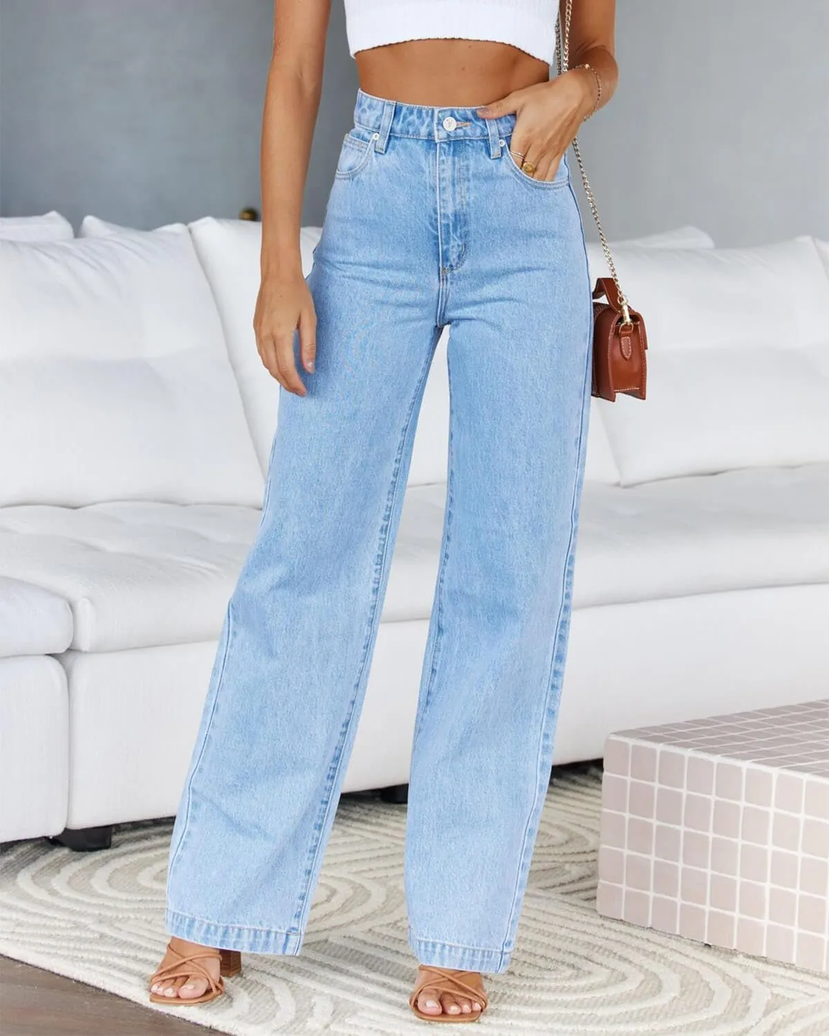 Cicy Bell Women's High Waisted Jeans Boyfriend Baggy Straight Leg Casual Denim Pants with Pockets