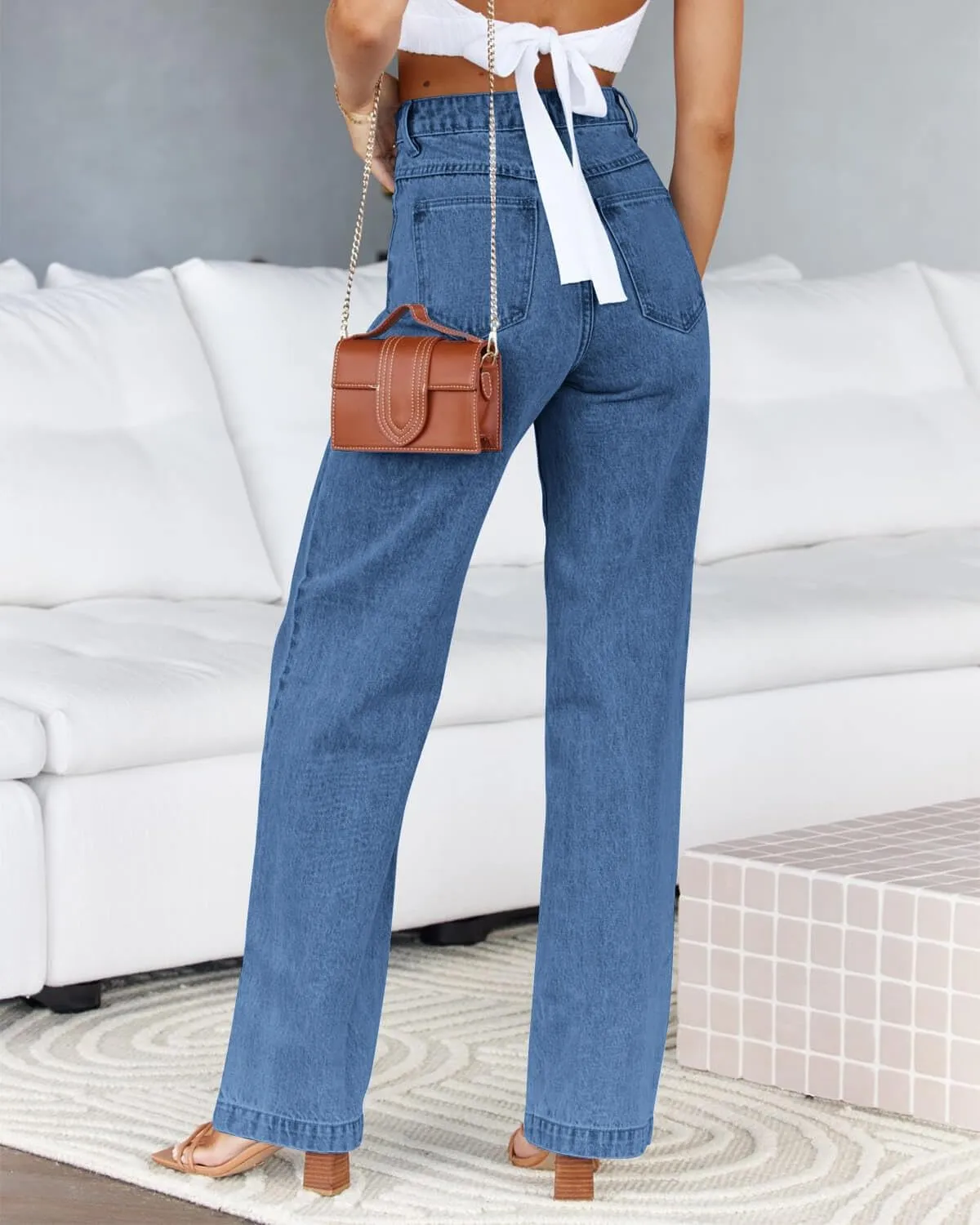 Cicy Bell Women's High Waisted Jeans Boyfriend Baggy Straight Leg Casual Denim Pants with Pockets