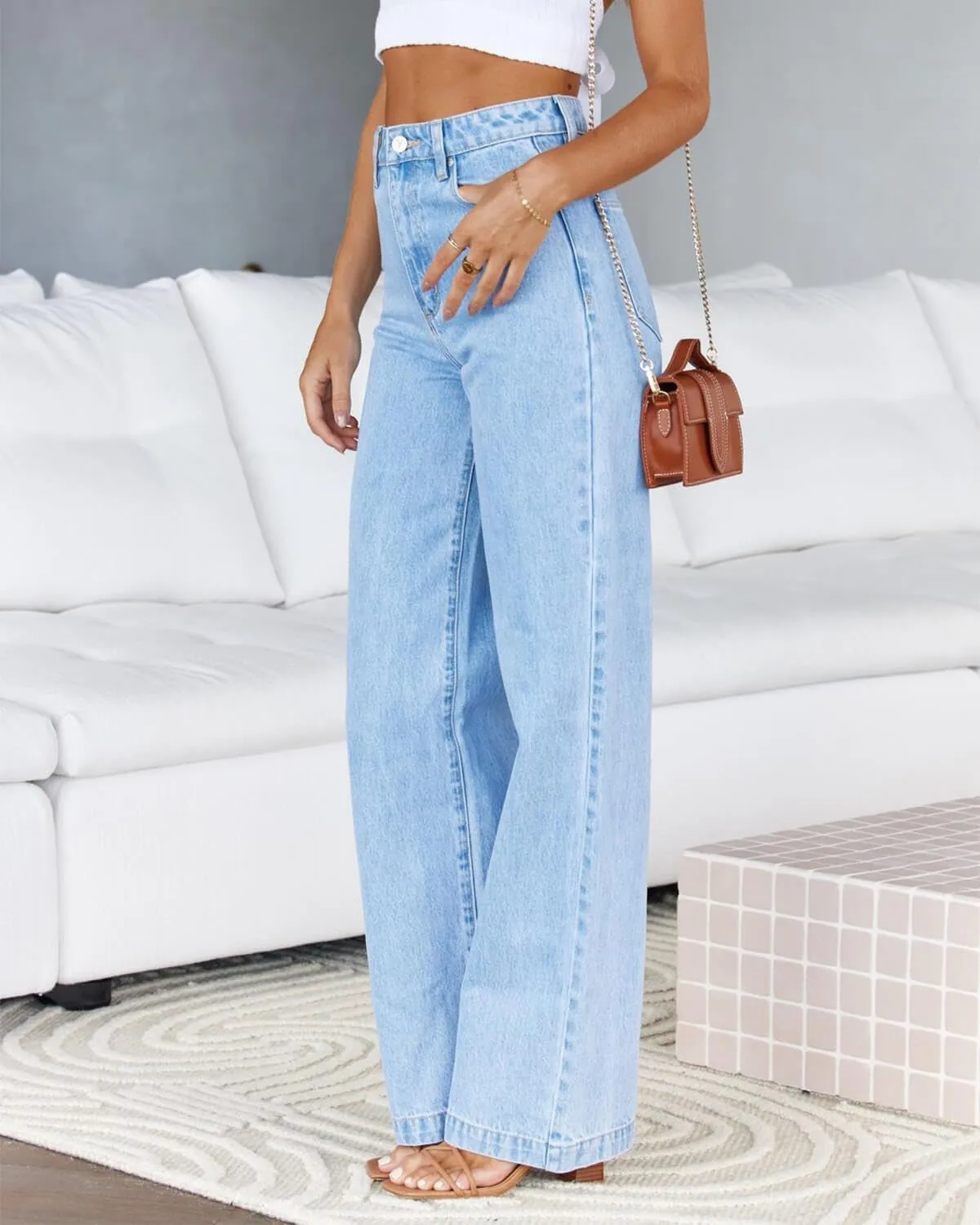 Cicy Bell Women's High Waisted Jeans Boyfriend Baggy Straight Leg Casual Denim Pants with Pockets